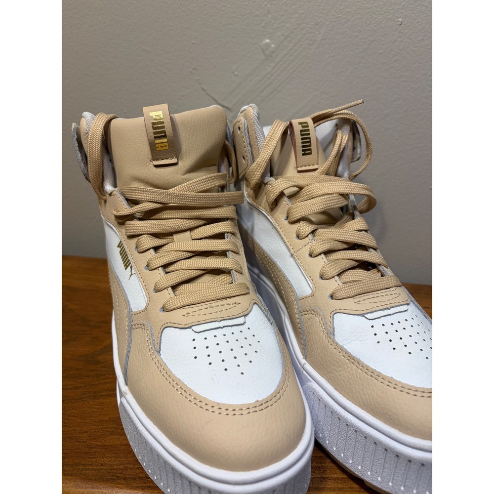 Puma Cali Court Mid Tan White Gold Platform Sneakers 387213-04 Womens 7.5 - Picture 3 of 6